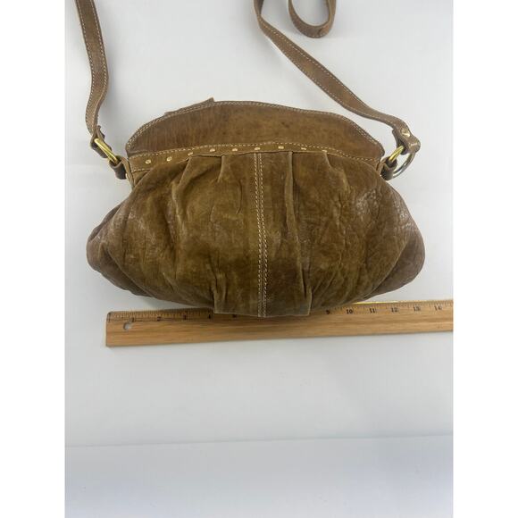 Vintage Innue Purse Tan Brown Italian Leather Crossbody Bag Medium Boho Zipper - Picture 7 of 13